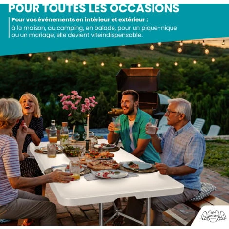 Lot De 2 Tables Pliantes De Camping 180 Cm Rectangulaire Blanche - Table De Jardin 8 Personnes L180 X L74 X H74cm En HDPE Haute Densité Épaisseur 3,5 Cm - Pieds En Acier Pelliculé Gris 7 Lot De 2 Tables Pliantes De Camping 180 Cm Rectangulaire Blanche - Table De Jardin 8 Personnes L180 X L74 X H74cm En HDPE Haute Densité Épaisseur 3,5 Cm - Pieds En Acier Pelliculé Gris – Image 5