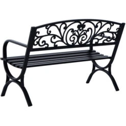 Outsunny Banc De Jardin Terrasse En Acier Fonte Noir 3 Places 127 X 60 X 85 Cm Charge Max 250 Kg -Promos Garde Plante Boutique 18304341 4