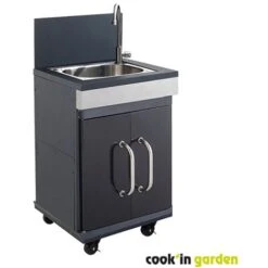 Desserte De Jardin - Avec évier Sur Roues Pour Barbecue Gaz - Noir / Inox - Compatible Fidji 3 Et 4 - Cuisine Extérieure - Cook'In Garden