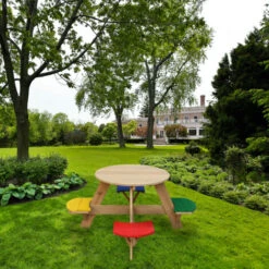 AXI UFO Table De Pique Nique Ronde Pour Enfants En Bois Table Ronde Enfant Pour Le Jardin Multicouleur Avec 4 Sièges -Promos Garde Plante Boutique 18396663 5