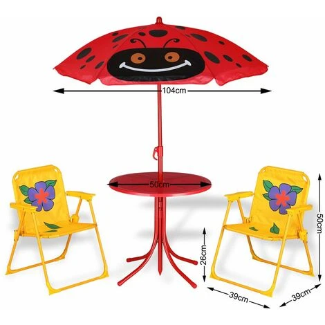 Ensemble 2 Chaises Et 1 Table Pour Enfant Avec Parasol Ajustable Camping Extérieur Terrasse Balcon 4 Ensemble 2 Chaises Et 1 Table Pour Enfant Avec Parasol Ajustable Camping Extérieur Terrasse Balcon – Image 2