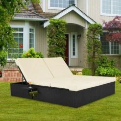Casaria Bain De Soleil XXL 2 Personnes 160cm En Polyrotin Noir Avec Coussin Blanc Chaise Longue Réglable Extérieur -Promos Garde Plante Boutique 18473498 3