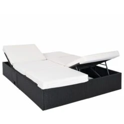 Casaria Bain De Soleil XXL 2 Personnes 160cm En Polyrotin Noir Avec Coussin Blanc Chaise Longue Réglable Extérieur -Promos Garde Plante Boutique 18473498 4