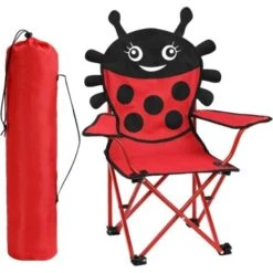 Deuba 2X Chaises Pliables Pour Enfant Motif Coccinelle Couleur Rouge/Noir Intérieur Extérieur Jardin Camping Plage