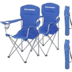 Songmics Lot De 2 Chaises De Camping, Confortable, Structure Robuste, Charge Max De 150 Kg, Avec Porte-Bouteille, Chaise D’extérieur Bleu GCB08BU