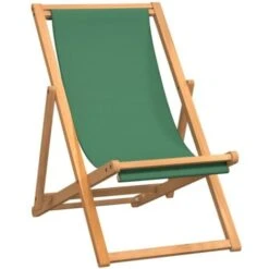 Chaise De Plage Pliable Bois De Teck Solide Vert VidaXL