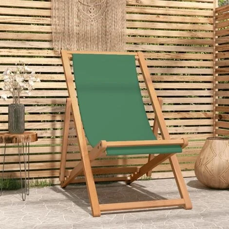 Chaise De Plage Pliable Bois De Teck Solide Vert VidaXL 4 Chaise De Plage Pliable Bois De Teck Solide Vert VidaXL – Image 2