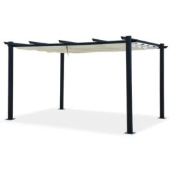 Tonnelle/Pergola Aluminium 3x4m Toile Coulissante Rétractable - Gris / ECRU- OHIO XL -Promos Garde Plante Boutique 19500049 2