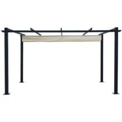 Tonnelle/Pergola Aluminium 3x4m Toile Coulissante Rétractable - Gris / ECRU- OHIO XL -Promos Garde Plante Boutique 19500049 3