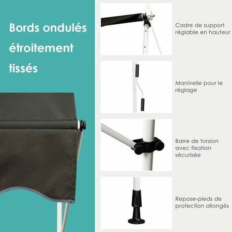 COSTWAY Store Banne Manuel Rétractable 1,5 L X 1,2 L M Hauteur Et Inclinaison Réglable Aluminium Polyester Anti-UV, Gris 6 COSTWAY Store Banne Manuel Rétractable 1,5 L X 1,2 L M Hauteur Et Inclinaison Réglable Aluminium Polyester Anti-UV, Gris – Image 4