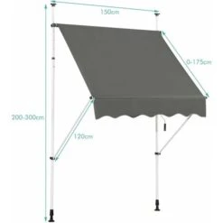 COSTWAY Store Banne Manuel Rétractable 1,5 L X 1,2 L M Hauteur Et Inclinaison Réglable Aluminium Polyester Anti-UV, Gris 11 COSTWAY Store Banne Manuel Rétractable 1,5 L X 1,2 L M Hauteur Et Inclinaison Réglable Aluminium Polyester Anti-UV, Gris -Promos Garde Plante Boutique 19767670 5