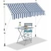 Bc-elec - HHYVA2012-Bluewhite Auvent Rétractable Manuel Store Banne Marquise Pour Patio & Terrasse 200x120cm Blanc Et Bleu