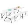 Table Pliante D'appoint Portable 180 CM Et 2 Bancs Pliables Pour Camping Ou Réception