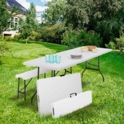 Table Pliante D'appoint Portable 180 CM Et 2 Bancs Pliables Pour Camping Ou Réception -Promos Garde Plante Boutique 2091226 3