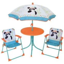 Set De Jardin Panda 4 Pièces 2 Chaise Table Et Parasol