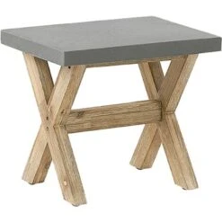 Tabouret De Jardin 51 X 40 Cm Avec Assise En Béton Résistant Et Pieds En Bois Naturel Idéal Pour Extérieur Au Style Scandinave Beliani