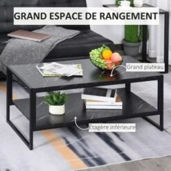 HOMCOM Table Basse Style Moderne Avec 2 Étagères 106 X 50 X 47 Cm Noir -Promos Garde Plante Boutique 22964159 4