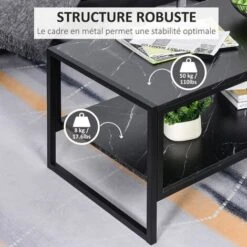 HOMCOM Table Basse Style Moderne Avec 2 Étagères 106 X 50 X 47 Cm Noir -Promos Garde Plante Boutique 22964159 5