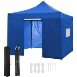 3x3m Tonnelle Pliante De Jardin Imperméable Avec Sac De Transport - Barnum Pliant Pour Marché, Mariage, Camping, Activités En Plein Air Avec 4 Parois - Bleu
