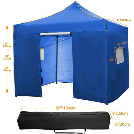 3x3m Tonnelle Pliante De Jardin Imperméable Avec Sac De Transport - Barnum Pliant Pour Marché, Mariage, Camping, Activités En Plein Air Avec 4 Parois - Bleu 5 3x3m Tonnelle Pliante De Jardin Imperméable Avec Sac De Transport - Barnum Pliant Pour Marché, Mariage, Camping, Activités En Plein Air Avec 4 Parois - Bleu – Image 3