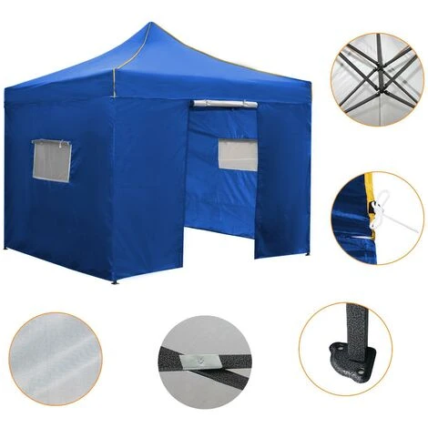 3x3m Tonnelle Pliante De Jardin Imperméable Avec Sac De Transport - Barnum Pliant Pour Marché, Mariage, Camping, Activités En Plein Air Avec 4 Parois - Bleu 6 3x3m Tonnelle Pliante De Jardin Imperméable Avec Sac De Transport - Barnum Pliant Pour Marché, Mariage, Camping, Activités En Plein Air Avec 4 Parois - Bleu – Image 4