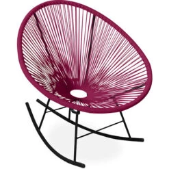 Chaise à Bascule Acapulco - Pieds Noirs - Nouvelle Édition Violet - Acier, Rotin Synthétique