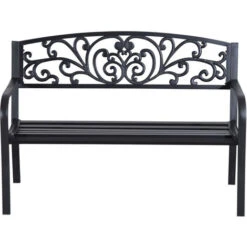 OUTSUNNY Banc De Jardin Terrasse En Acier Fonte Noir 3 Places 127 X 60 X 87 Cm Charge Max 220 Kg