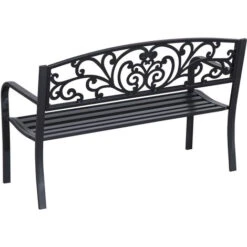 OUTSUNNY Banc De Jardin Terrasse En Acier Fonte Noir 3 Places 127 X 60 X 87 Cm Charge Max 220 Kg -Promos Garde Plante Boutique 25007314 3