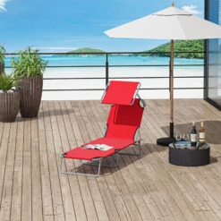 OUTSUNNY Transat Bain De Soleil Pliable Grand Confort Dossier Et Pare-soleil Réglable Multi-positions Rouge -Promos Garde Plante Boutique 25007402 2