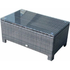 OUTSUNNY Table Basse De Jardin Plateau Verre Trempé 5 Mm Rotin Tressé 85 X 50 X 39cm Max. 50 Kg Marron