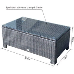 OUTSUNNY Table Basse De Jardin Plateau Verre Trempé 5 Mm Rotin Tressé 85 X 50 X 39cm Max. 50 Kg Marron -Promos Garde Plante Boutique 25007509 3