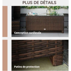 OUTSUNNY Table Basse De Jardin Plateau Verre Trempé 5 Mm Rotin Tressé 85 X 50 X 39cm Max. 50 Kg Marron -Promos Garde Plante Boutique 25007509 4