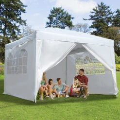 OUTSUNNY Tonnelle Barnum Tente De Réception Pliante 3 X 3 X 2,55 M Avec Fenêtres + Sac De Transport Blanc -Promos Garde Plante Boutique 25007565 2