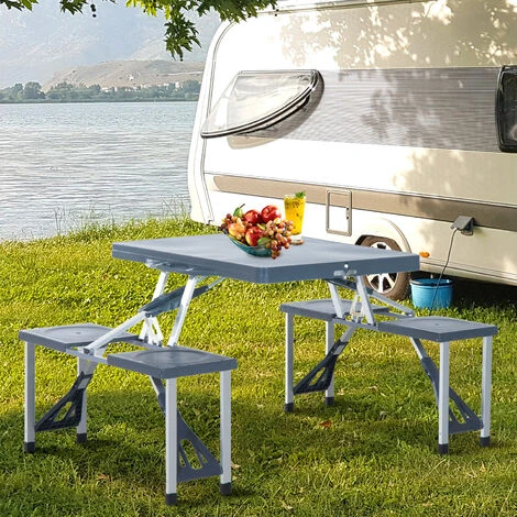 OUTSUNNY Table De Camping Pique Nique Pliante Portable 4 Personnes Aluminium Plastique Gris Foncé 4 OUTSUNNY Table De Camping Pique Nique Pliante Portable 4 Personnes Aluminium Plastique Gris Foncé – Image 2