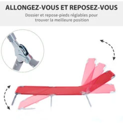 OUTSUNNY Bain De Soleil Transat Pliable Dossier Réglable Multipositions Métal Et Polyester Rouge -Promos Garde Plante Boutique 25008240 4
