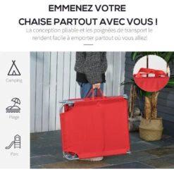OUTSUNNY Bain De Soleil Transat Pliable Dossier Réglable Multipositions Métal Et Polyester Rouge -Promos Garde Plante Boutique 25008240 5
