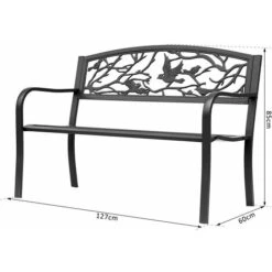 OUTSUNNY Banc 3 Places De Jardin Terrasse Style Rural Chic 127L X 60l X 85H Cm Métal époxy Anticorrosion Noir -Promos Garde Plante Boutique 25008249 3
