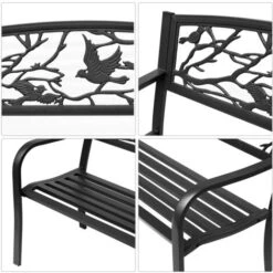 OUTSUNNY Banc 3 Places De Jardin Terrasse Style Rural Chic 127L X 60l X 85H Cm Métal époxy Anticorrosion Noir -Promos Garde Plante Boutique 25008249 5