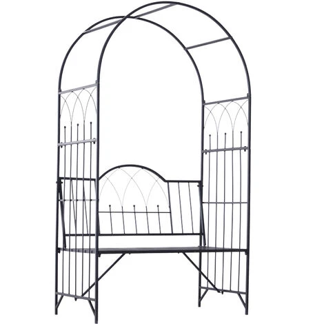 OUTSUNNY Arche à Rosiers Banc De Jardin 2 Places 2 En 1 Dim. 115L X 59l X 203H Cm Métal époxy Noir 4 OUTSUNNY Arche à Rosiers Banc De Jardin 2 Places 2 En 1 Dim. 115L X 59l X 203H Cm Métal époxy Noir – Image 2