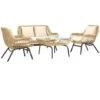 OUTSUNNY Salon De Jardin 4 Pers. 4 Pièces Style Exotique Métal époxy Résine Imitation Bambou Coussins Grand Confort Inclus Polyester Beige -Promos Garde Plante Boutique 25008316 1