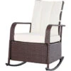 OUTSUNNY Rocking Chair Fauteuil à Bascule Grand Confort Style Cosy Coussins Assise Dossier Déperlant Crème Résine Tressée Imitation Rotin Chocolat -Promos Garde Plante Boutique 25008325 1