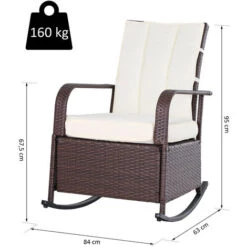 OUTSUNNY Rocking Chair Fauteuil à Bascule Grand Confort Style Cosy Coussins Assise Dossier Déperlant Crème Résine Tressée Imitation Rotin Chocolat -Promos Garde Plante Boutique 25008325 3
