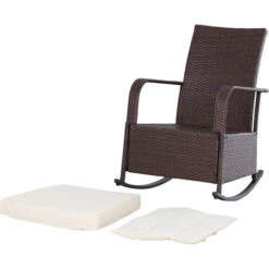 OUTSUNNY Rocking Chair Fauteuil à Bascule Grand Confort Style Cosy Coussins Assise Dossier Déperlant Crème Résine Tressée Imitation Rotin Chocolat -Promos Garde Plante Boutique 25008325 5