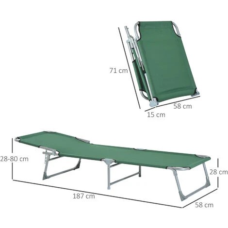 OUTSUNNY Bain De Soleil Transat Pliable Dossier Réglable Multipositions Métal Et Polyester Vert 5 OUTSUNNY Bain De Soleil Transat Pliable Dossier Réglable Multipositions Métal Et Polyester Vert – Image 3