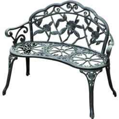 OUTSUNNY Banc De Jardin 2 Places Style Néo-rétro Motif Rose Lignes Fuselées 100L X 54l X 78H Cm Fonte D'aluminium Vert Vieilli