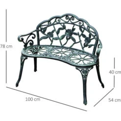 OUTSUNNY Banc De Jardin 2 Places Style Néo-rétro Motif Rose Lignes Fuselées 100L X 54l X 78H Cm Fonte D'aluminium Vert Vieilli -Promos Garde Plante Boutique 25008657 3