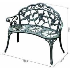 OUTSUNNY Banc De Jardin 2 Places Style Néo-rétro Motif Rose Lignes Fuselées 100L X 54l X 78H Cm Fonte D'aluminium Vert Vieilli -Promos Garde Plante Boutique 25008657 4
