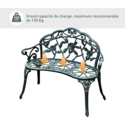 OUTSUNNY Banc De Jardin 2 Places Style Néo-rétro Motif Rose Lignes Fuselées 100L X 54l X 78H Cm Fonte D'aluminium Vert Vieilli -Promos Garde Plante Boutique 25008657 5