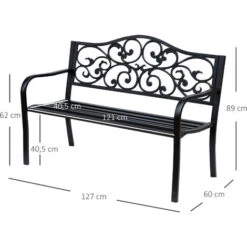 OUTSUNNY Banc 3 Places De Jardin Terrasse Style Cosy Chic 127L X 60l X 89H Cm Métal époxy Anticorrosion Noir -Promos Garde Plante Boutique 25009102 3
