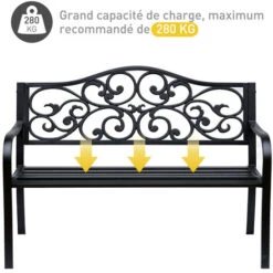 OUTSUNNY Banc 3 Places De Jardin Terrasse Style Cosy Chic 127L X 60l X 89H Cm Métal époxy Anticorrosion Noir -Promos Garde Plante Boutique 25009102 5